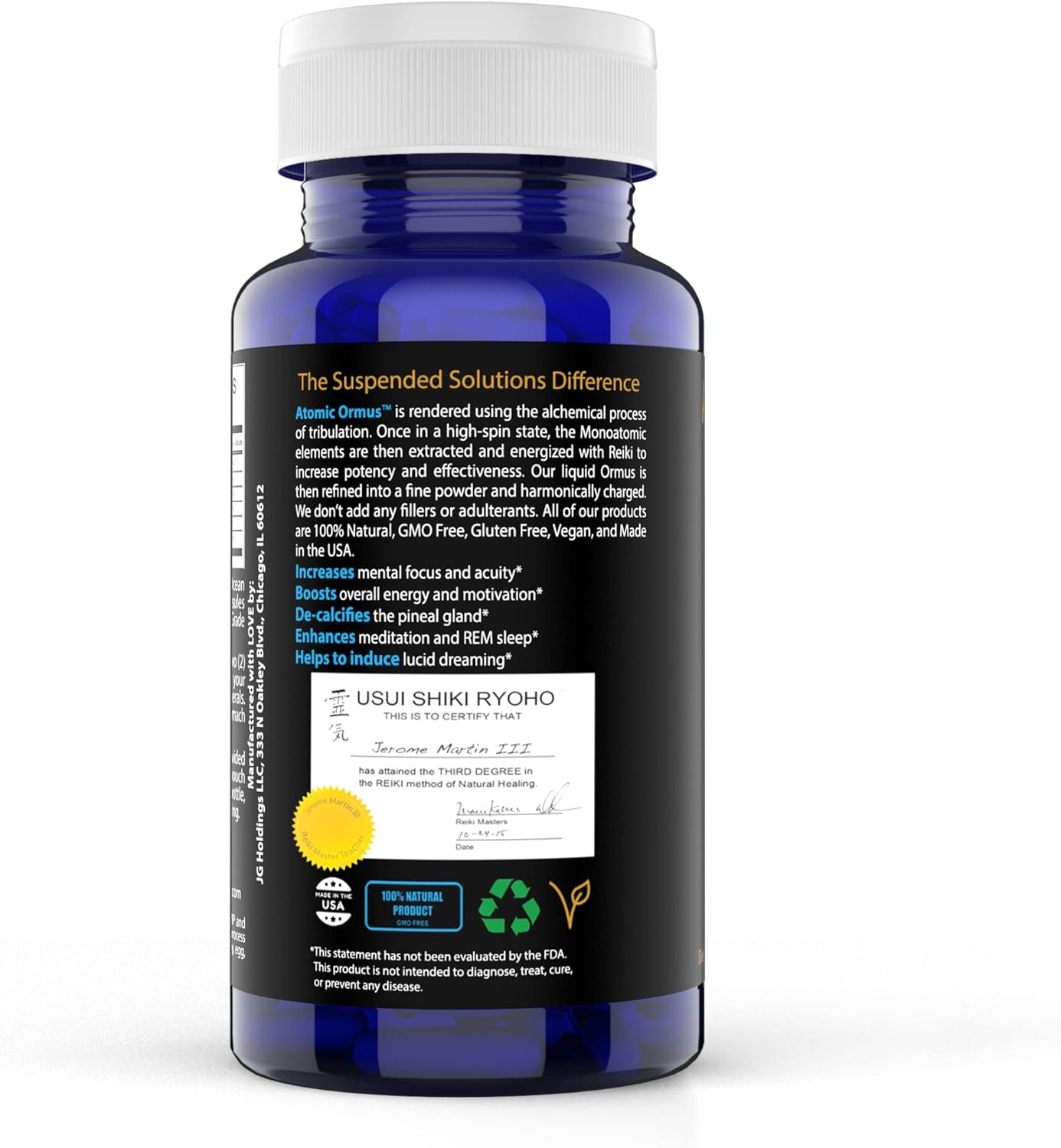 Pure Monatomic Gold ORMUS Capsules - 100% Vegan and Organic Powder - Suspended Solutions - 30 Capsules
