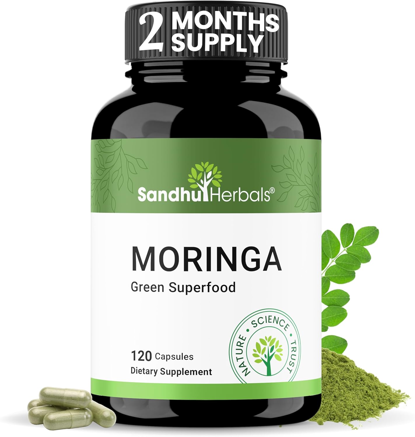 Pure Moringa Oleifera Capsules for Immune, Gut, Skin Health & Energy - 120 Count | Natural Antioxidant Superfood for Women & Men by SANDHUHERBALS