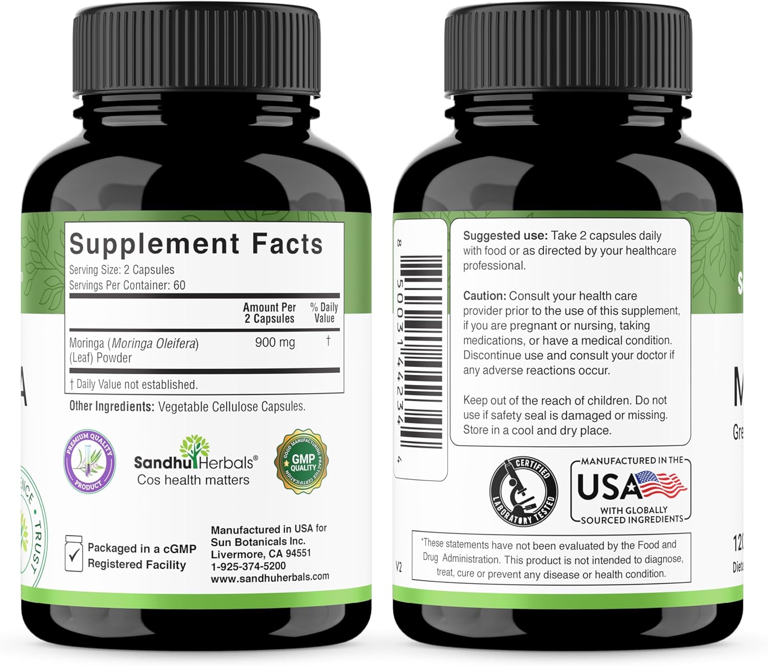 Pure Moringa Oleifera Capsules for Immune, Gut, Skin Health & Energy - 120 Count | Natural Antioxidant Superfood for Women & Men by SANDHUHERBALS