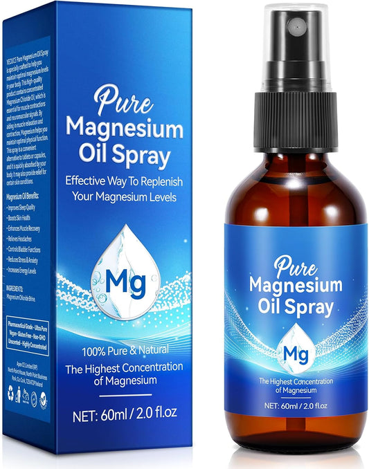 Pure Natural Magnesium Oil Spray 2 Fl Oz - Topical Spray for Feet, Body, Sleep, Skin, Muscle Relaxation - Fast Absorbing Formula