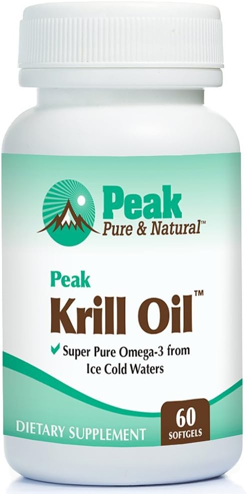 Pure & Natural Peak Krill Oil Supplement for Joint & Heart Health - Brain Support with EPA, DHA & Astaxanthin - 60 Softgels