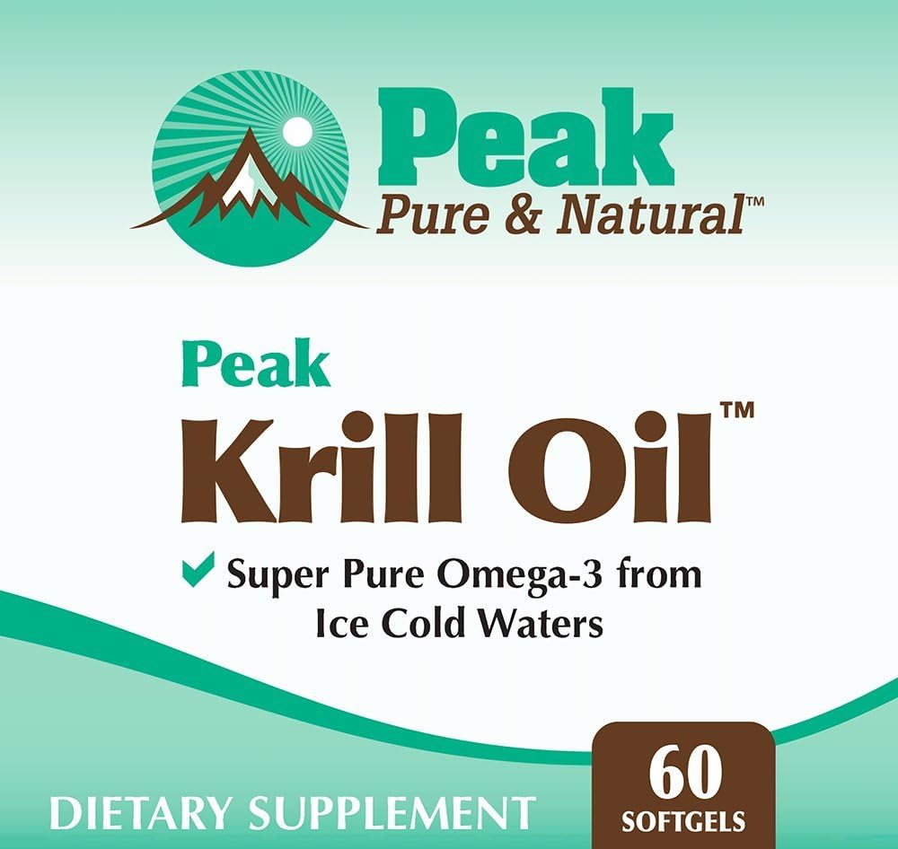 Pure & Natural Peak Krill Oil Supplement for Joint & Heart Health - Brain Support with EPA, DHA & Astaxanthin - 60 Softgels