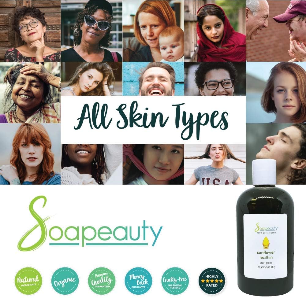 Pure Natural Sunflower Lecithin Oil - Cold Pressed, Unrefined, USP Grade - Skin Moisturizer, Soap Making, Lotion - 24 oz Size