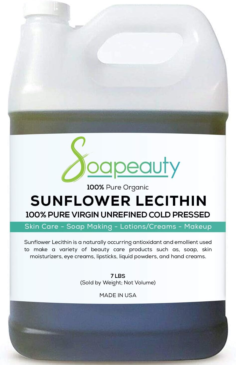 Pure Natural Sunflower Lecithin Oil | Cold Pressed Unrefined | Skin Moisturizer, Soap Making | 100% USP Grade Unbleached Liquid Oil | Available in Various Sizes