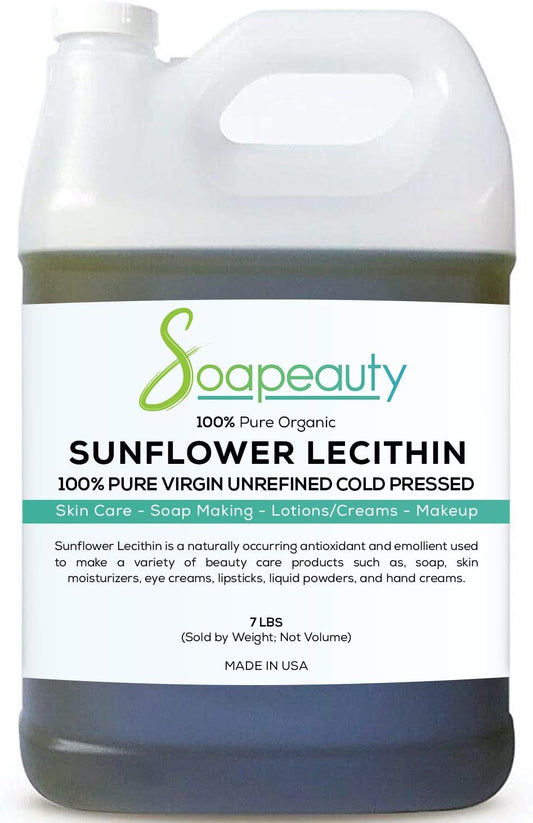 Pure Natural Sunflower Lecithin Oil | Cold Pressed Unrefined | Skin Moisturizer, Soap Making | 100% USP Grade Unbleached Liquid Oil | Available in Various Sizes