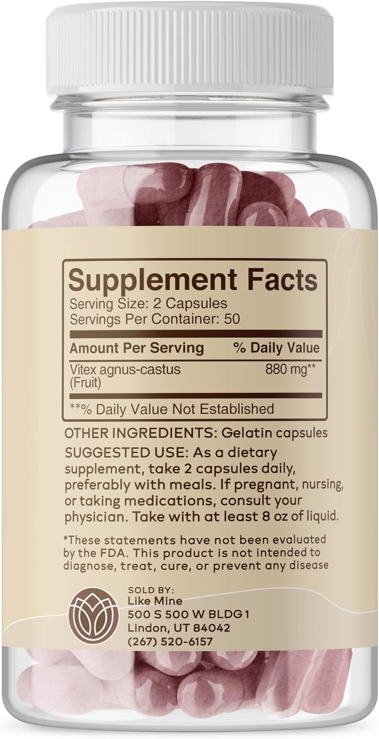 Pure & Natural Vitex Capsules - 100 Count, Herbal Supplement without Additives or Fillers