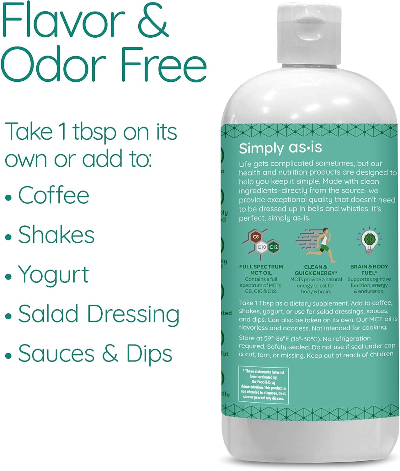 Pure Non-GMO Full Spectrum MCT Oil | Unflavored | Boost Morning Coffee | Clean Energy | 32 fl oz (63 Servings)