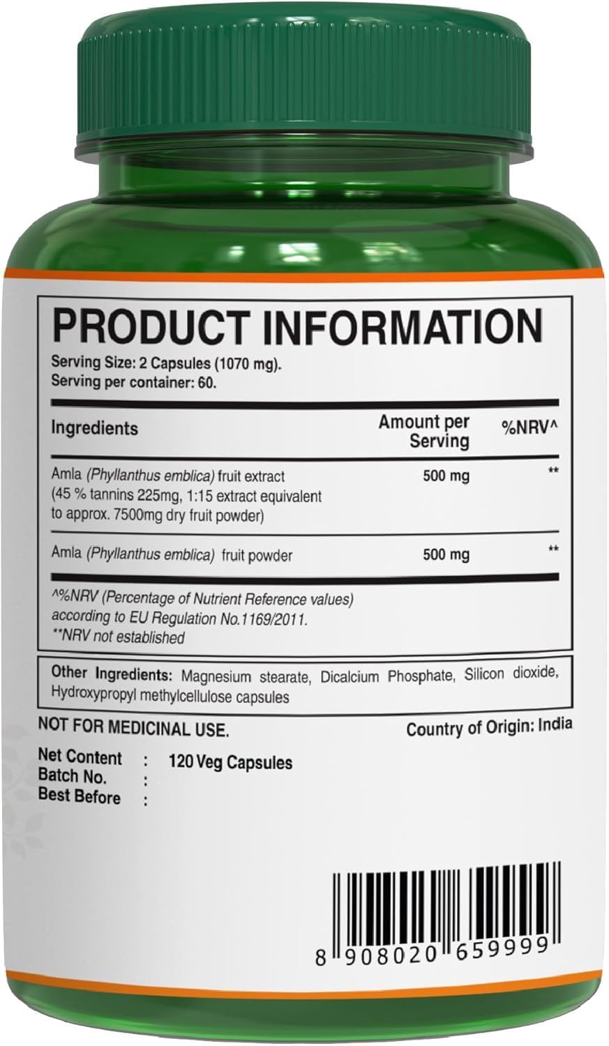 Pure Nutrition Amla Extract 1000mg - Equivalent to 8000mg Amla Fruit Powder - Non GMO - 120 Veg Capsules