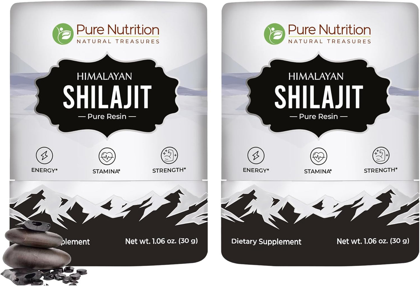 Pure Nutrition Organic Himalayan Shilajit Resin for Energy and Stamina - 85+ Trace Minerals - 75 Servings, 30g (Pack of 2)