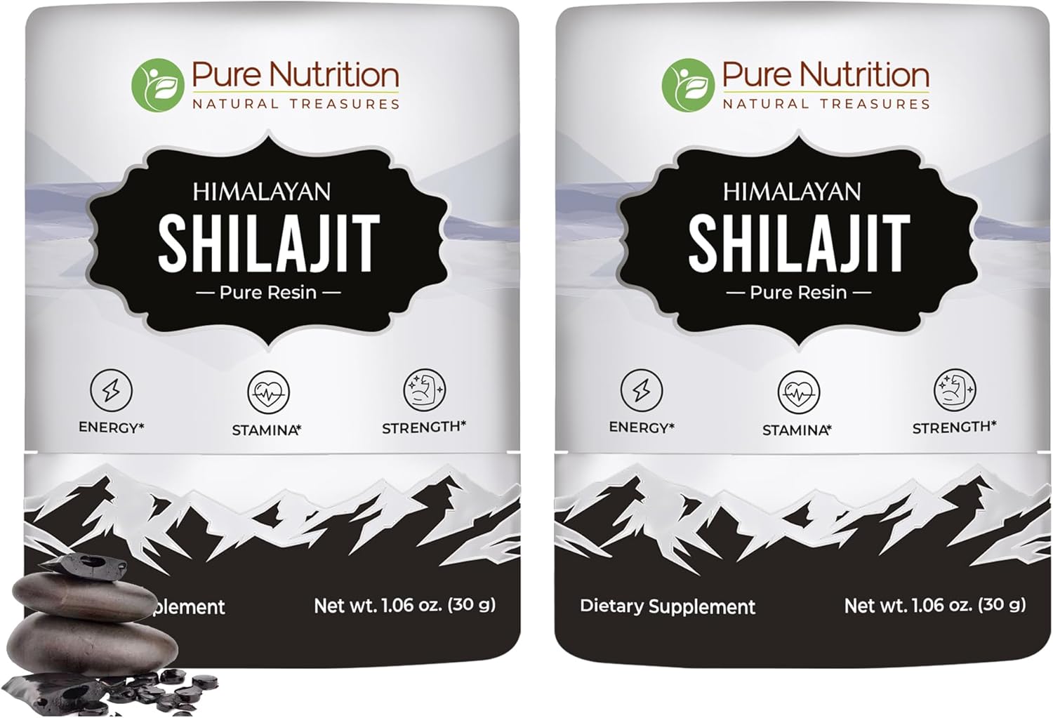 Pure Nutrition Organic Himalayan Shilajit Resin for Energy and Stamina - 85+ Trace Minerals - 75 Servings, 30g (Pack of 2)
