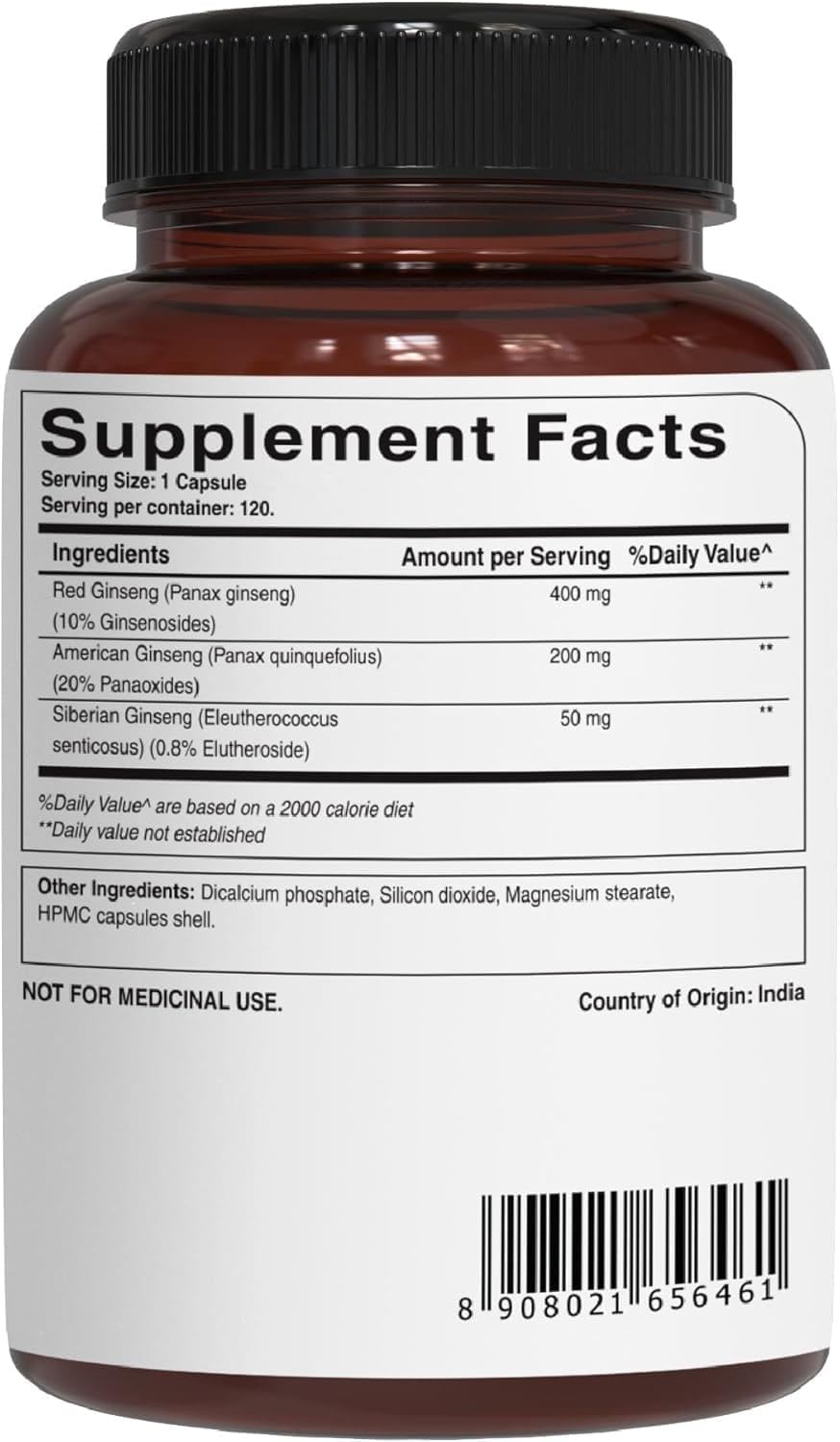 Pure Nutrition Triple Ginseng Capsules - Red, American, & Siberian Ginseng Blend | 650mg | 120 Veg Caps | Natural Energy Boost