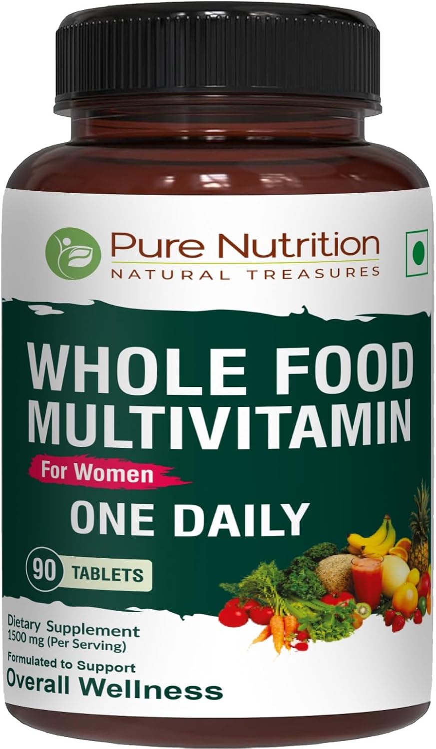 Pure Nutrition Whole Food Multivitamins for Women - 1500mg Plant-Based Non GMO Formula | 90 Tablets, 3 Month Supply | Once Daily Women's Multivitamin