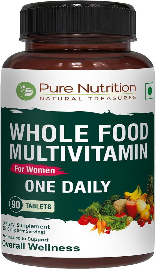 Pure Nutrition Whole Food Multivitamins for Women - 1500mg Plant-Based Non GMO Formula | 90 Tablets, 3 Month Supply | Once Daily Women's Multivitamin