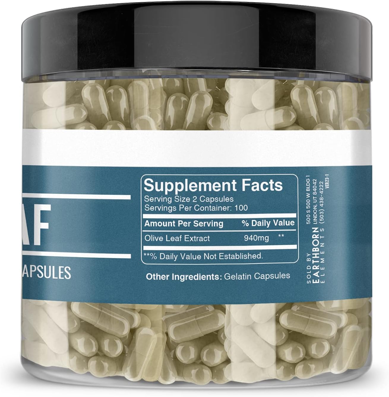 Pure Olive Leaf Extract Capsules - 200 Count, No Additives, Earthborn Ingredients