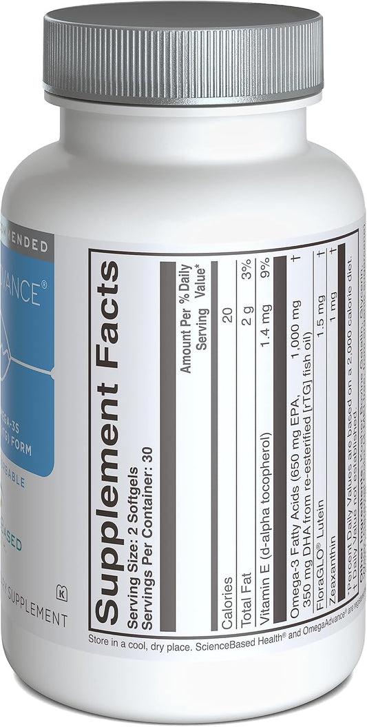 Pure Omega-3 Fish Oil Supplement with EPA & DHA, Lutein & Zeaxanthin - 1000 MG Triglyceride Form - No Metals or Contaminants - 60 Softgels