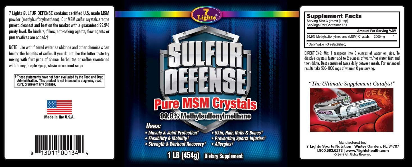 Pure Opti-MSM Powder - 99.9% Sulfur Defense Crystals - Made in USA - Vegan, Non-GMO, Gluten-Free - 16oz