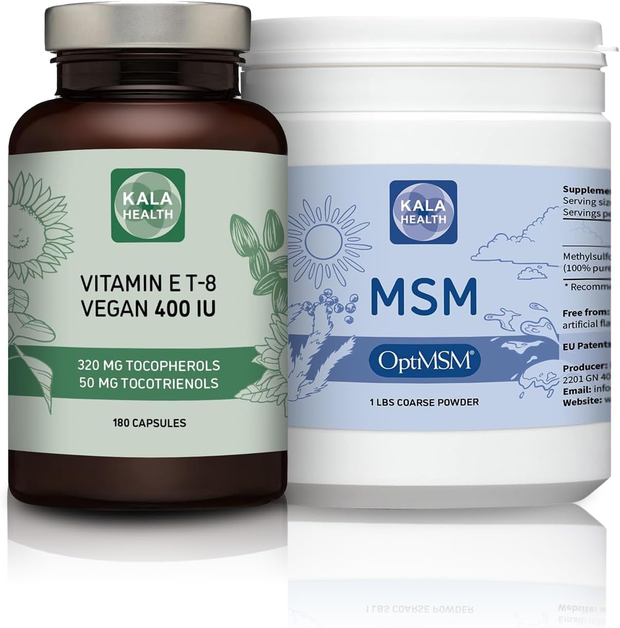 Pure OptiMSM MSM Supplement Powder with Vitamin E - Vegan, 400 IU, All 8 Tocopherols + Tocotrienols