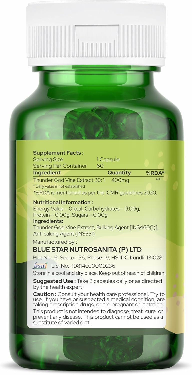 Pure Organic Thunder God Vine Extract Capsules - 60 Count, 400mg - Vegan & Gluten-Free
