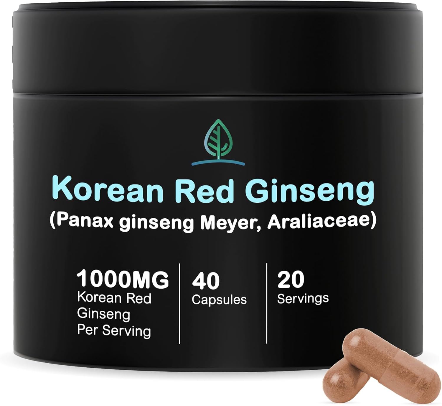 Pure Panax Ginseng Capsules | Korean Red Ginseng Supplement | Vegan, Gluten Free, Non GMO | 40 Capsules with Ginsenosides