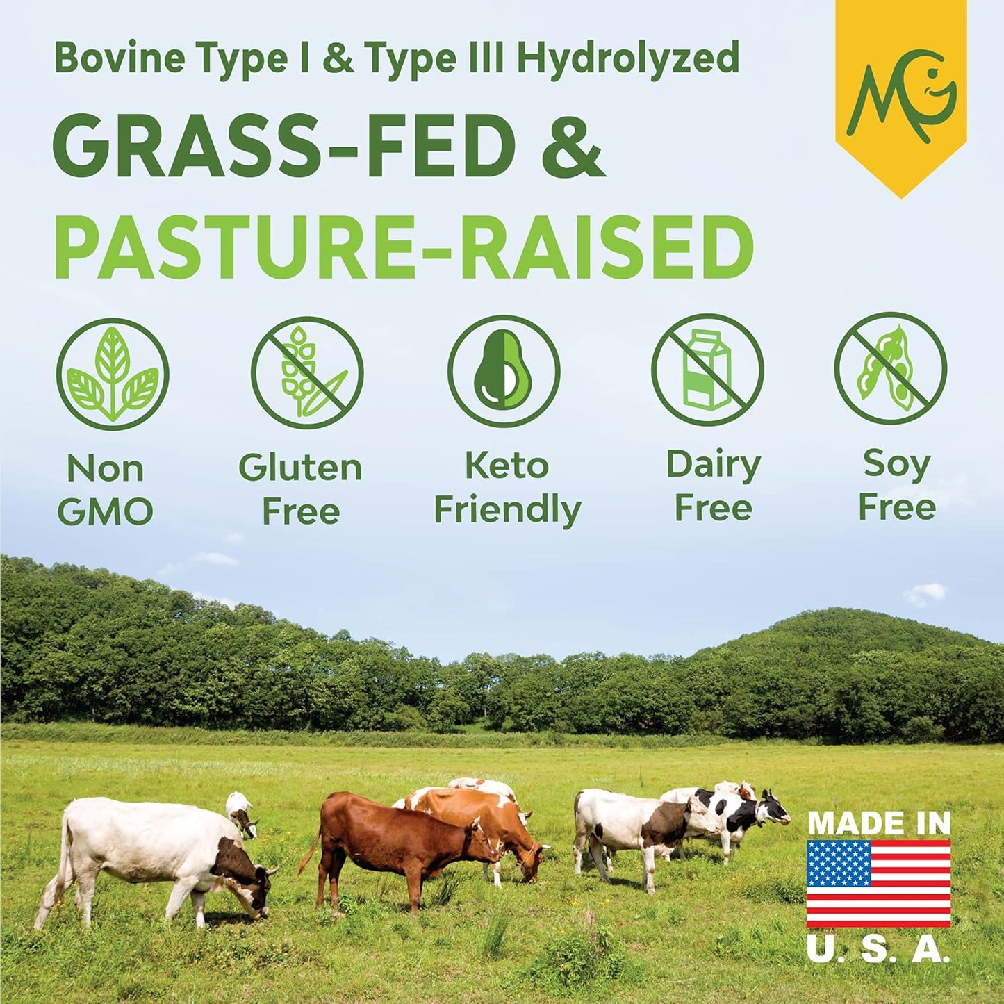 Pure Peanut Butter 1LB Grass-fed Collagen Peptides Powder - Type I & III Bovine Hydrolyzed, Non-GMO, Hormone Free, Soy Free, Gluten Free, Dairy Free, Keto-Friendly