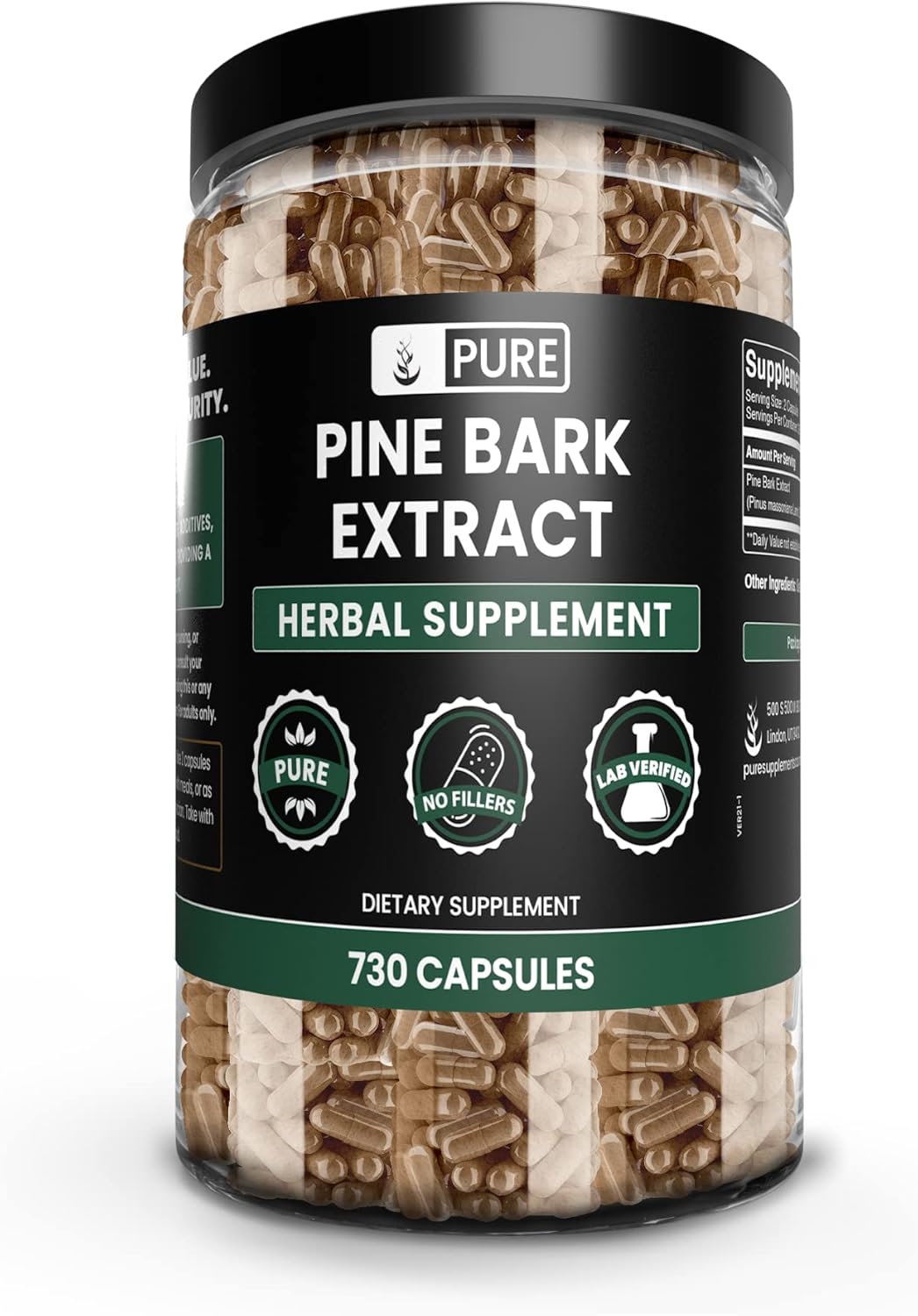Pure Pine Bark Extract 730 Capsules | No Magnesium or Rice Fillers | Lab Verified, 100% Original Ingredients