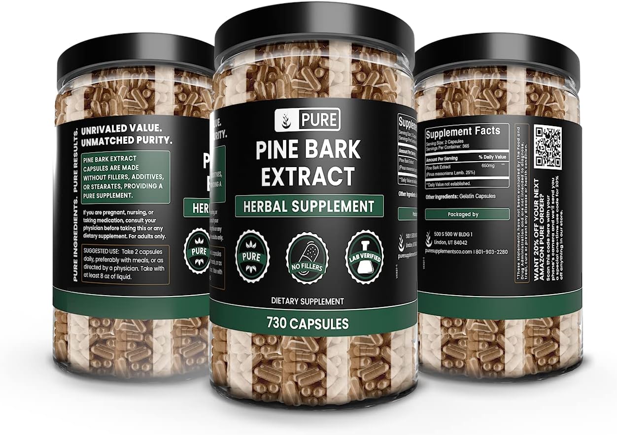 Pure Pine Bark Extract 730 Capsules | No Magnesium or Rice Fillers | Lab Verified, 100% Original Ingredients