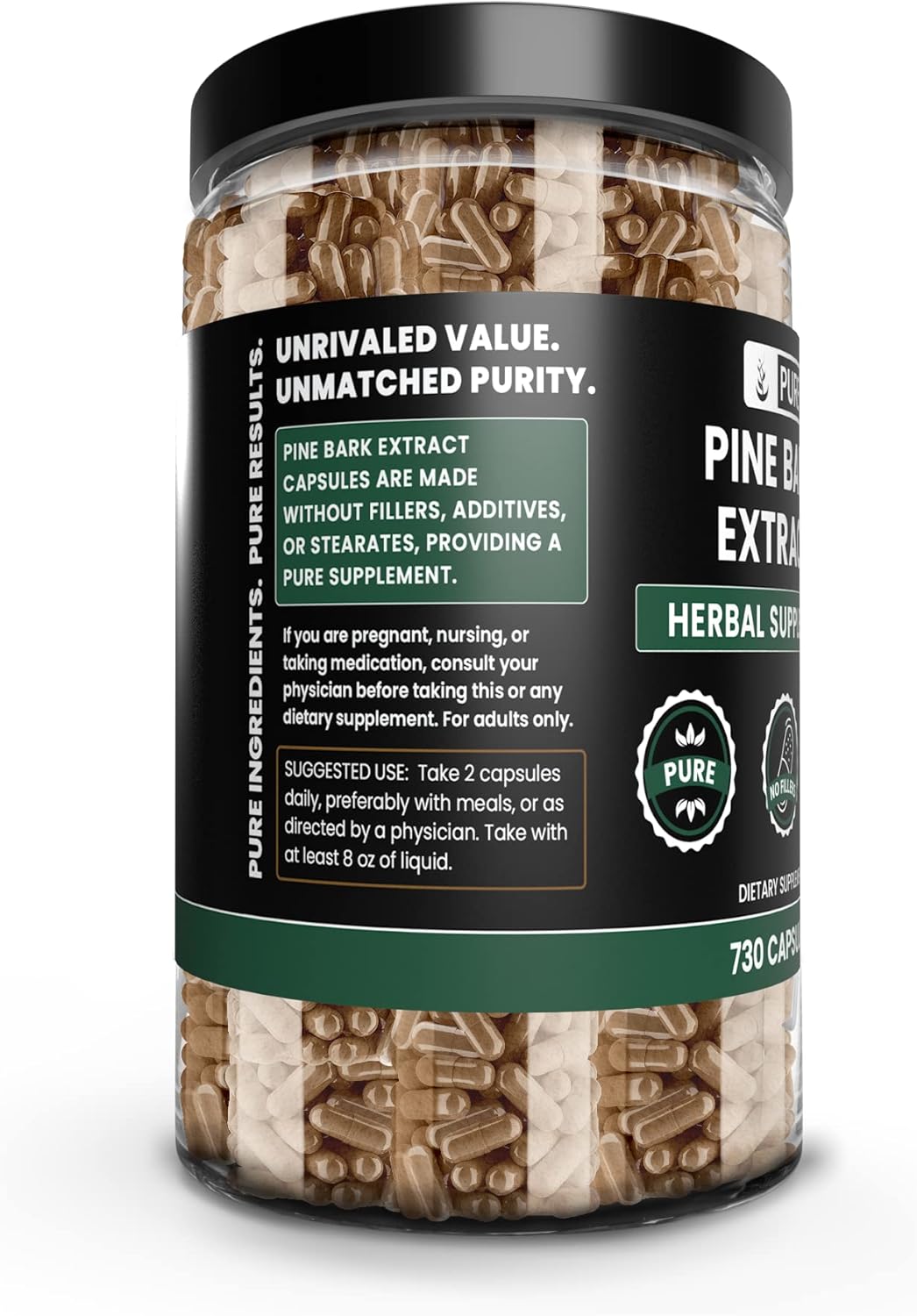 Pure Pine Bark Extract 730 Capsules | No Magnesium or Rice Fillers | Lab Verified, 100% Original Ingredients