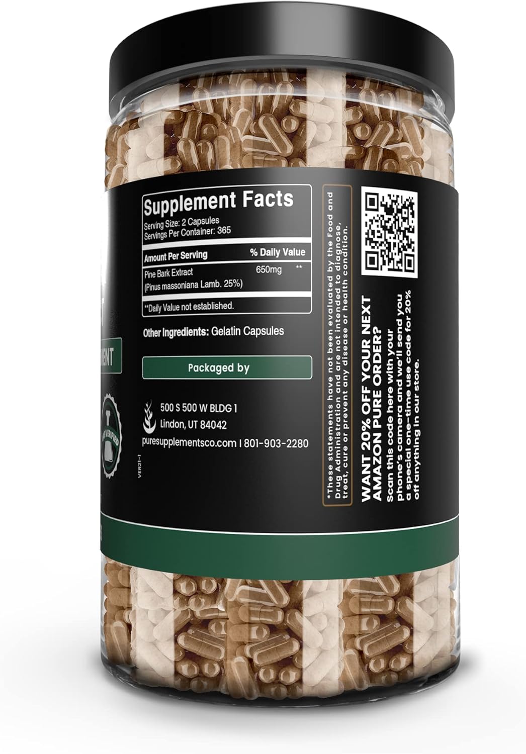 Pure Pine Bark Extract 730 Capsules | No Magnesium or Rice Fillers | Lab Verified, 100% Original Ingredients