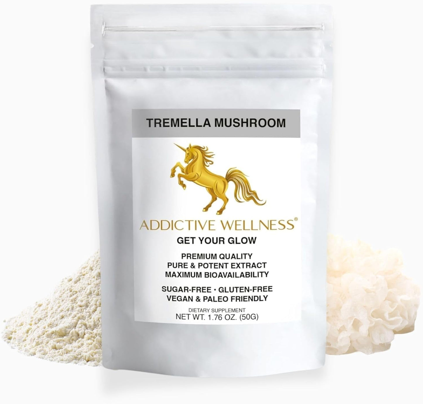 Pure & Potent Tremella Mushroom Extract Powder - 50 Grams by Addictive Wellness, Wood Grown