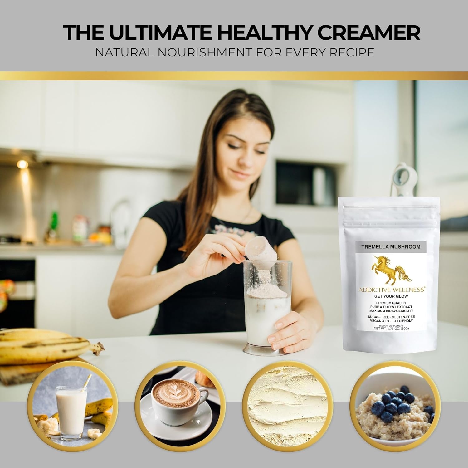 Pure & Potent Tremella Mushroom Extract Powder - 50 Grams by Addictive Wellness, Wood Grown