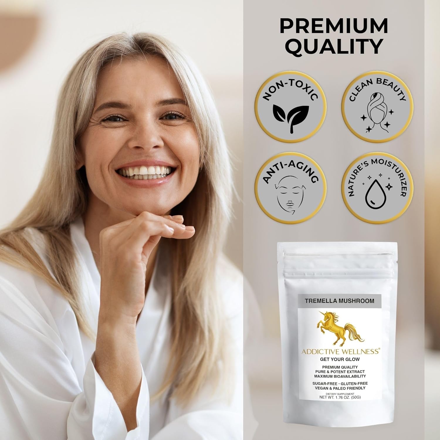 Pure & Potent Tremella Mushroom Extract Powder - 50 Grams by Addictive Wellness, Wood Grown