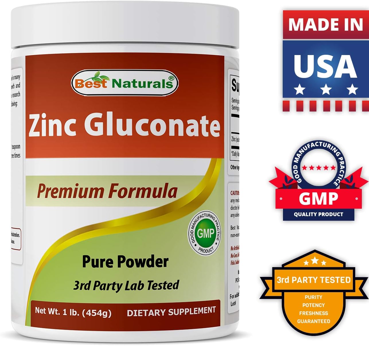 Pure Powder Zinc Gluconate - 1 Pound - Best Naturals