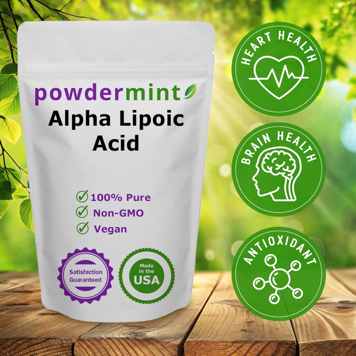 Pure Powdermint Alpha Lipoic Acid (RS-ALA, Pure ALA) Antioxidant Supplement with Scoop - Multiple Sizes Available