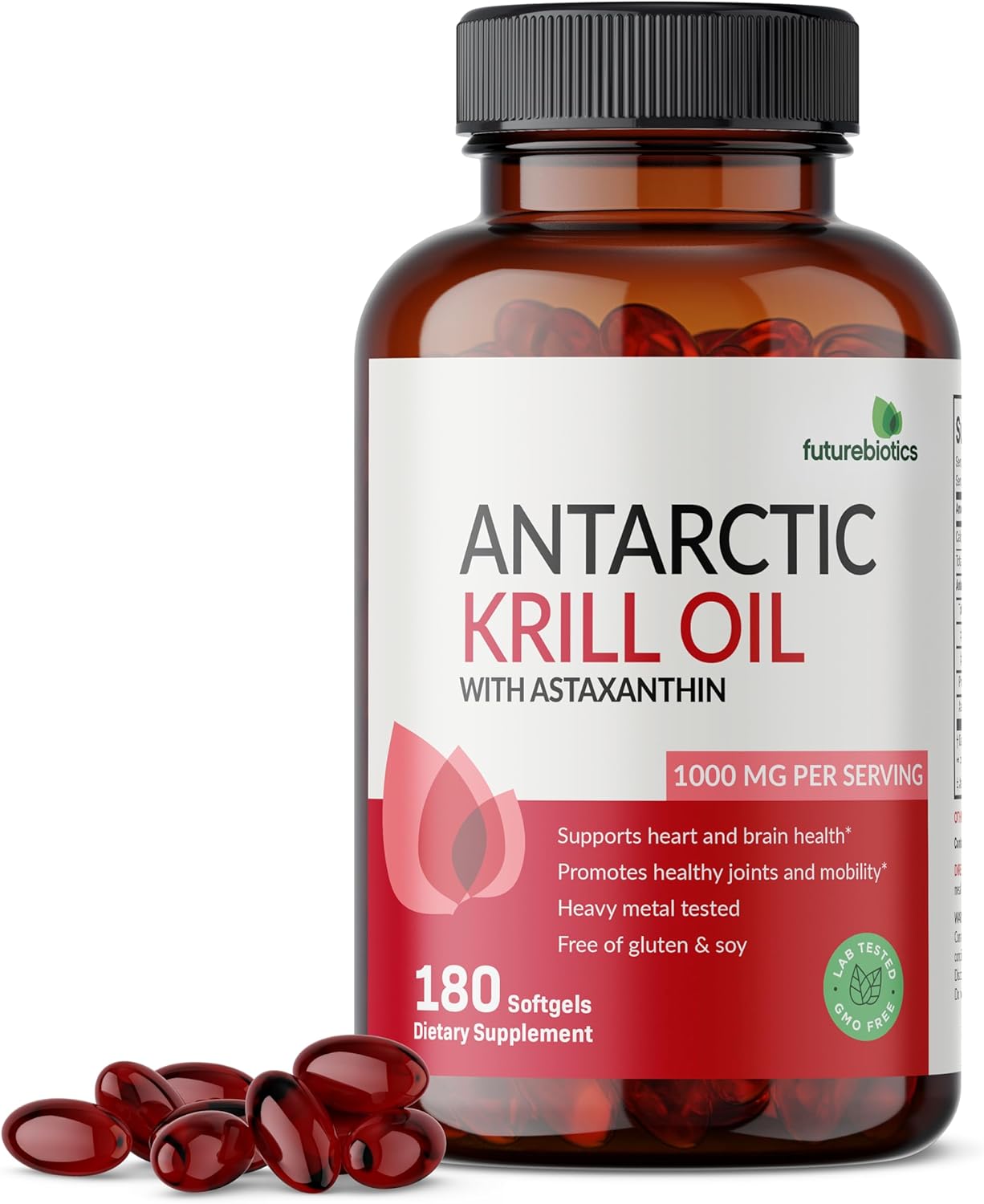 Pure Premium Antarctic Krill Oil 1000mg - High Omega-3 EPA, DHA, Astaxanthin - Heavy Metal Tested - Non GMO - 180 Softgels