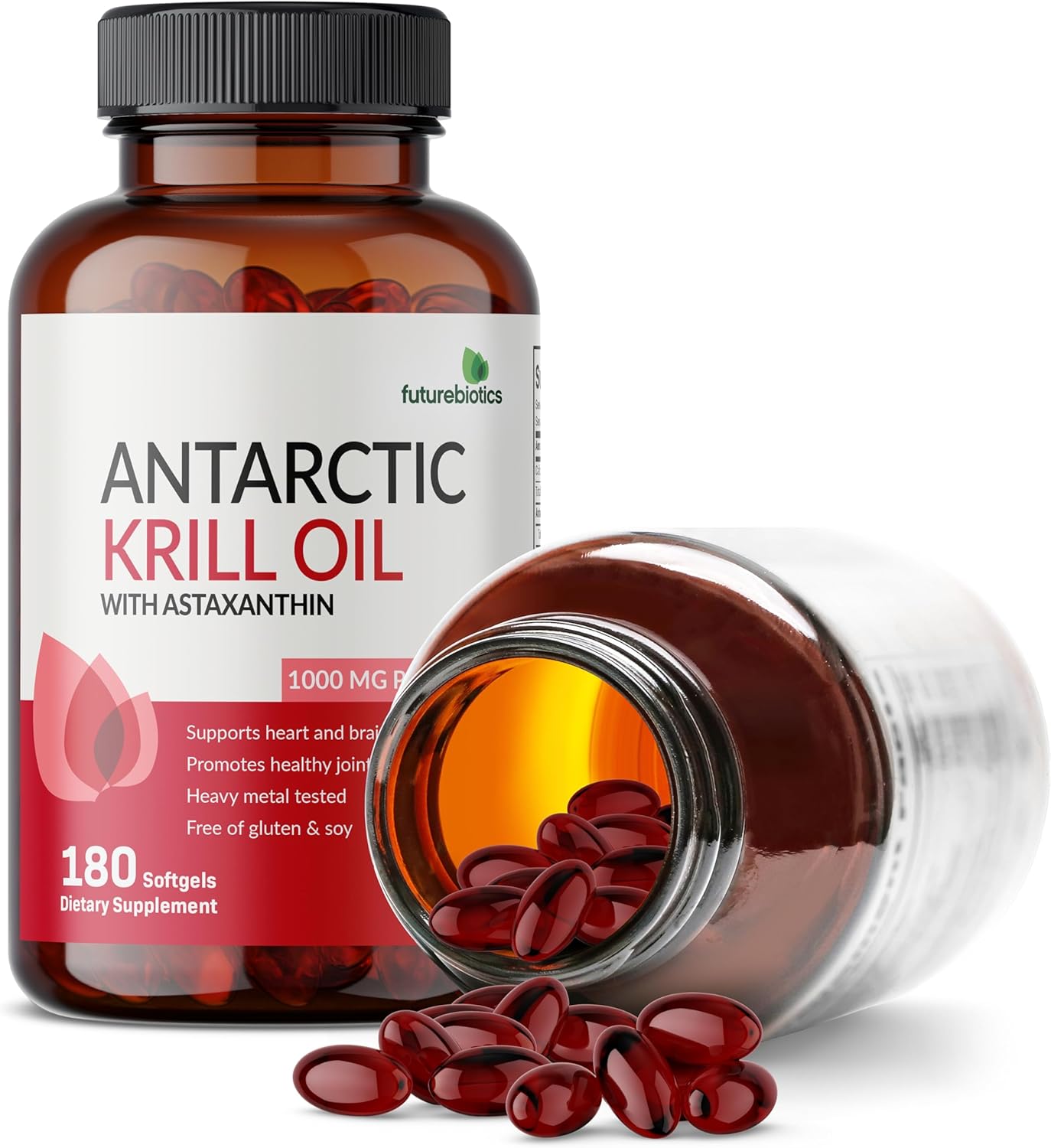 Pure Premium Antarctic Krill Oil 1000mg - High Omega-3 EPA, DHA, Astaxanthin - Heavy Metal Tested - Non GMO - 180 Softgels