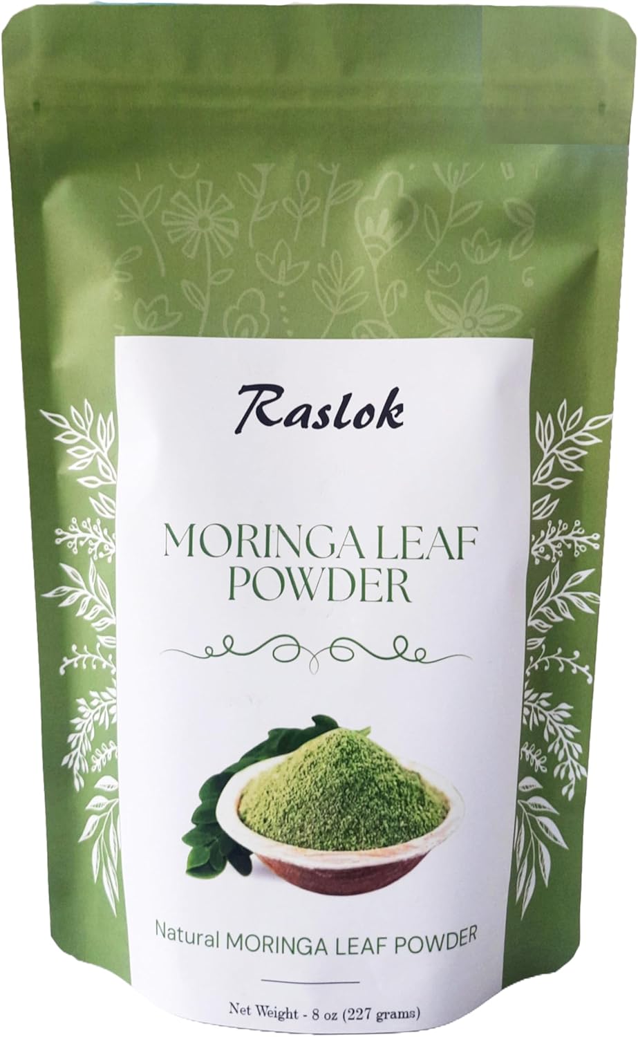 Pure Raslok Moringa Leaf Powder - 8 Oz - No Stems - Organic Moringa Olifera Powder