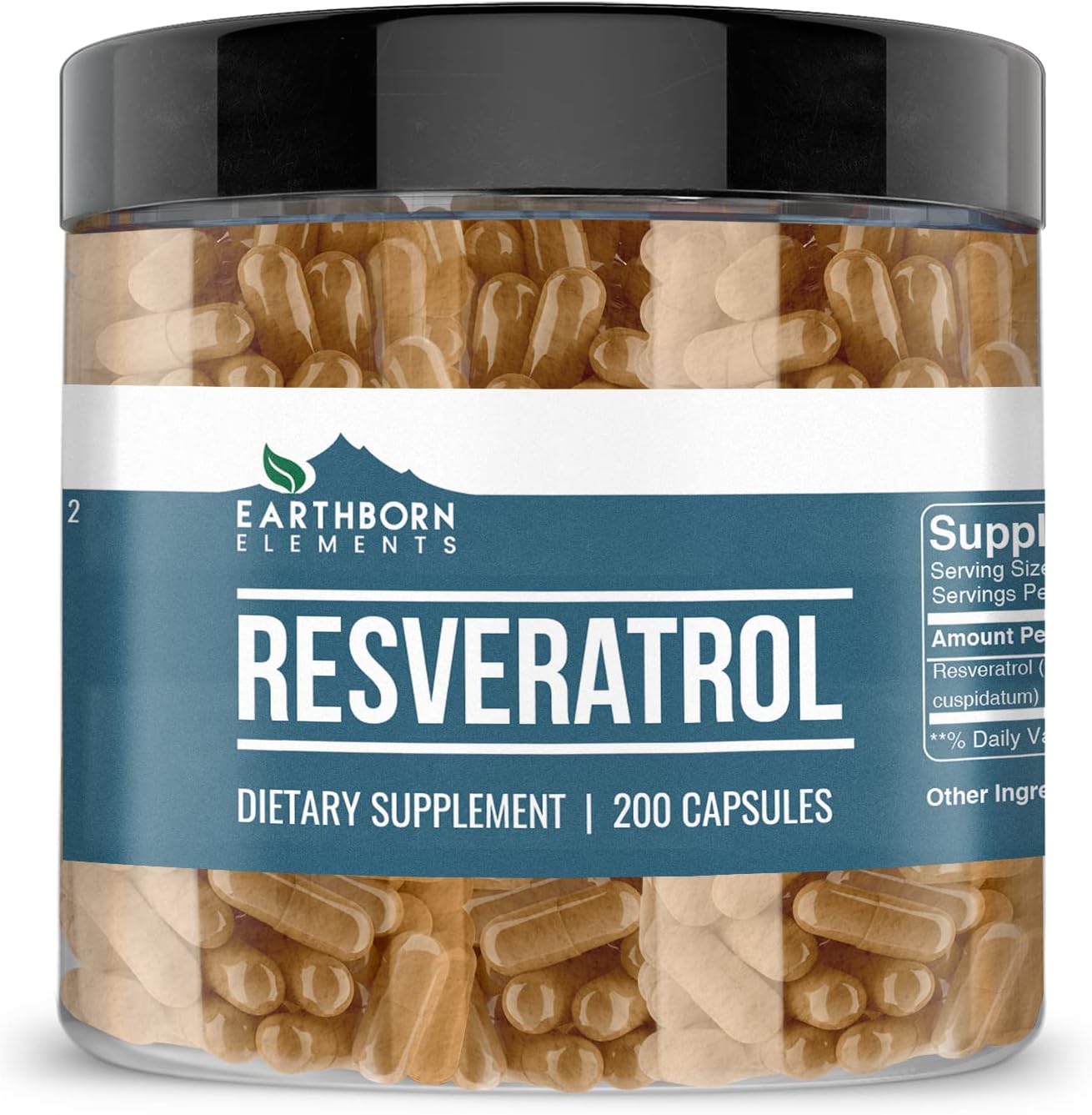 Pure Resveratrol 200 Capsules by Earthborn Elements - Additive-Free & Undiluted Formula