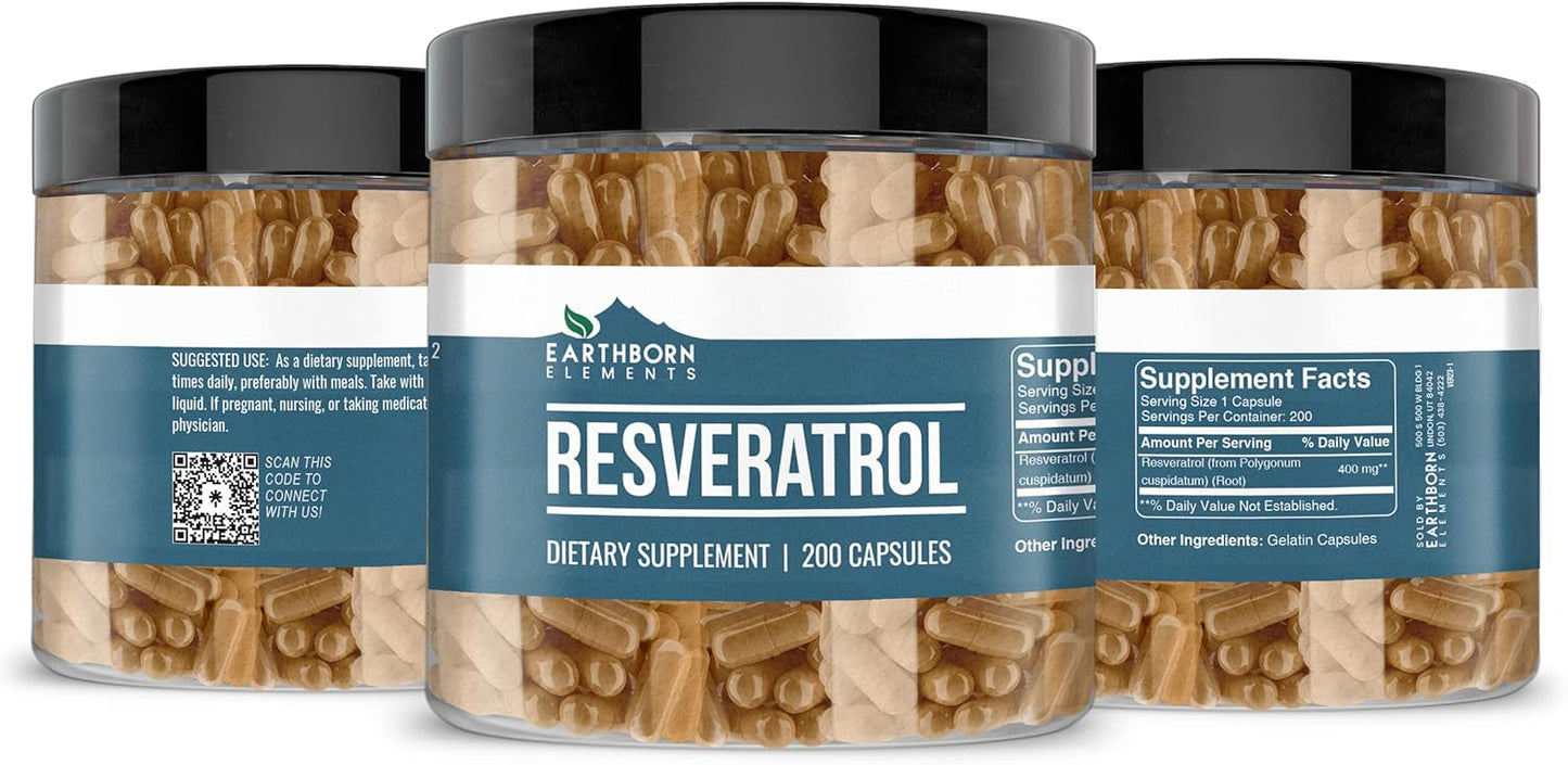 Pure Resveratrol 200 Capsules by Earthborn Elements - Additive-Free & Undiluted Formula