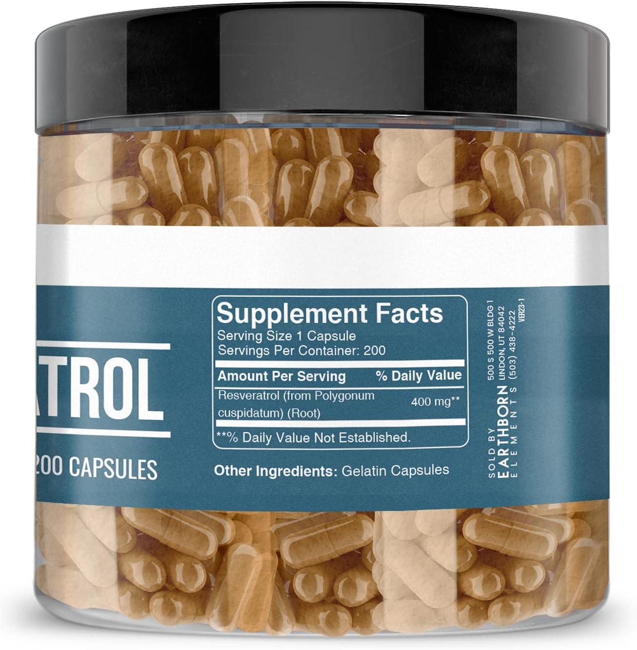 Pure Resveratrol 200 Capsules by Earthborn Elements - Additive-Free & Undiluted Formula