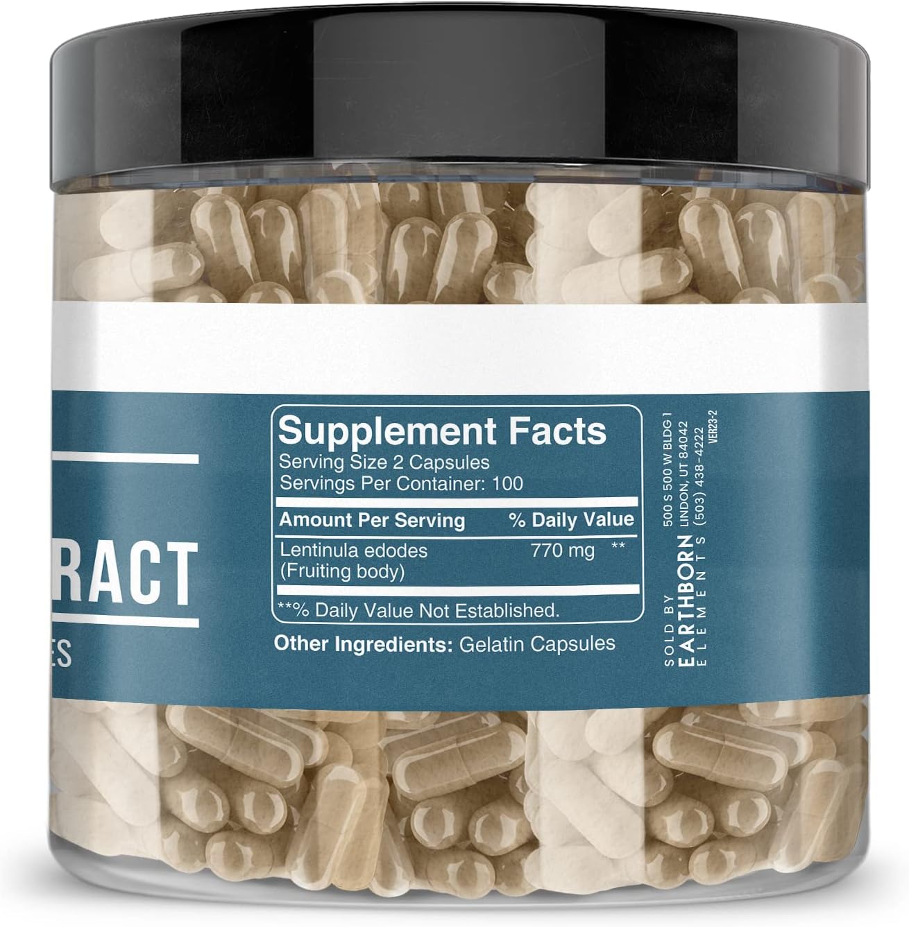 Pure Shiitake Mushroom Extract Capsules - 200 Count, Undiluted & Additive-Free by Earthborn Elements