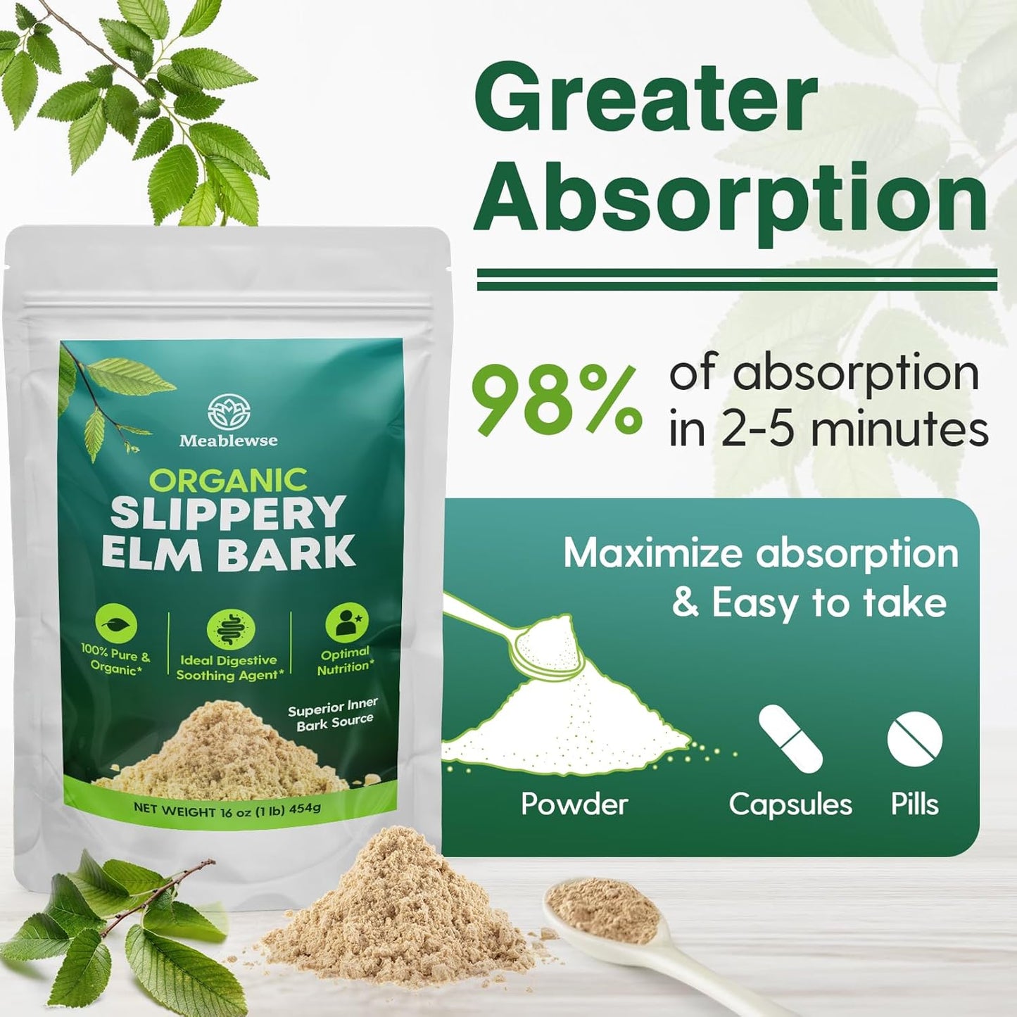 Pure Slippery Elm Bark Powder for Throat & Digestive Health - 3 LB, Vegan & Non-GMO, Made in USA