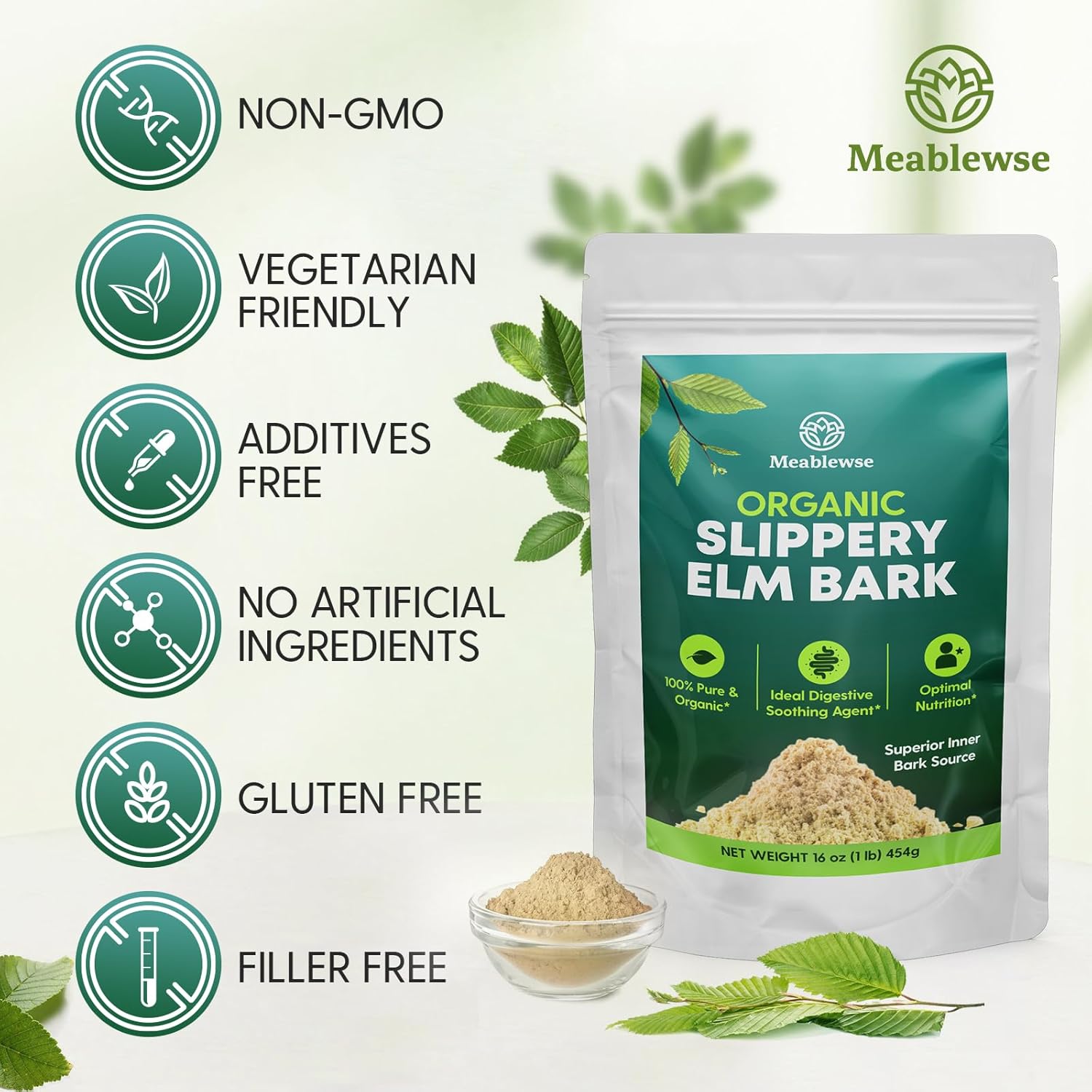 Pure Slippery Elm Bark Powder for Throat & Digestive Health - 3 LB, Vegan & Non-GMO, Made in USA