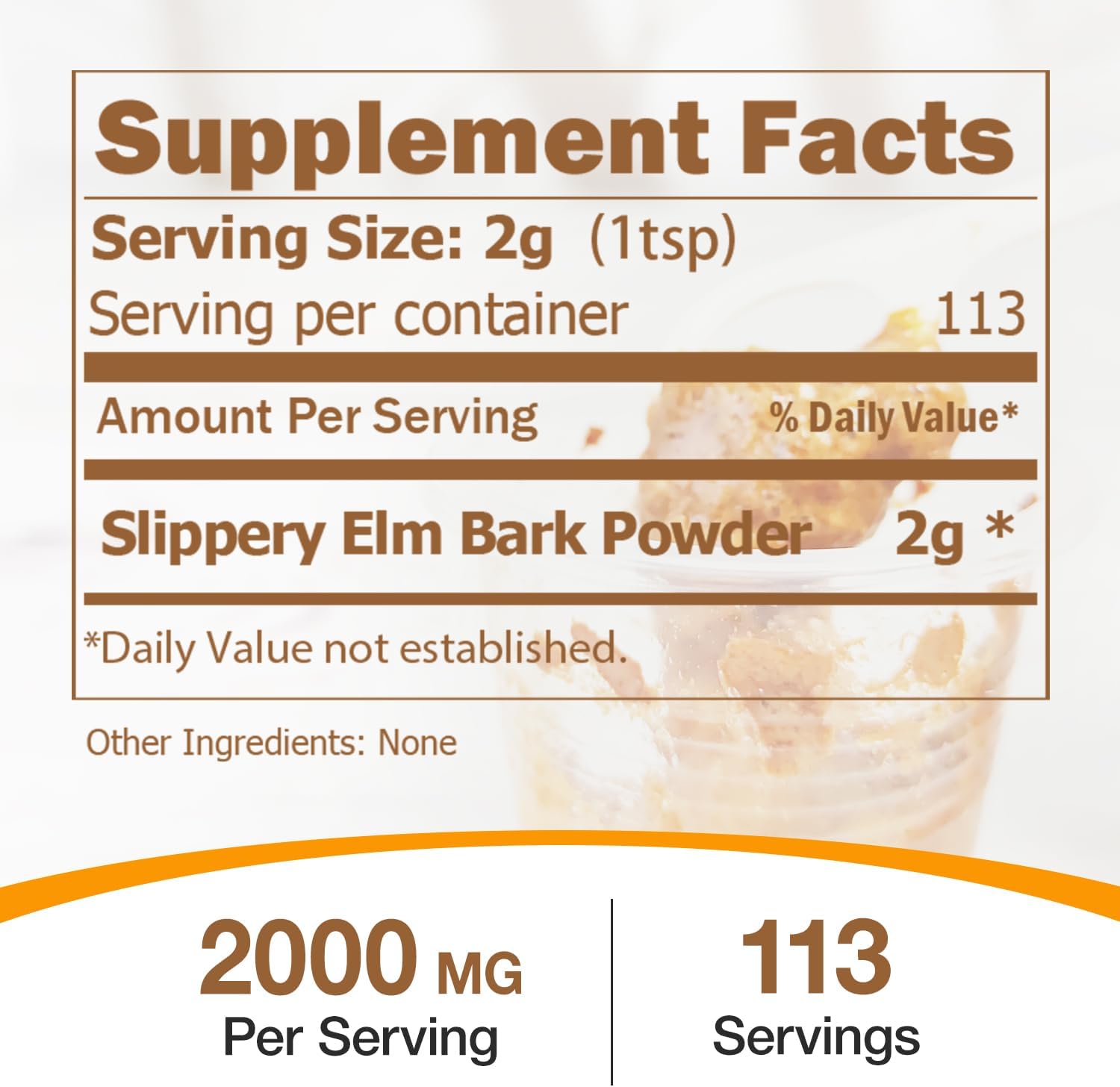Pure Slippery Elm Powder for Gut Health - 2000mg per Serving - 226g - Vegan Friendly