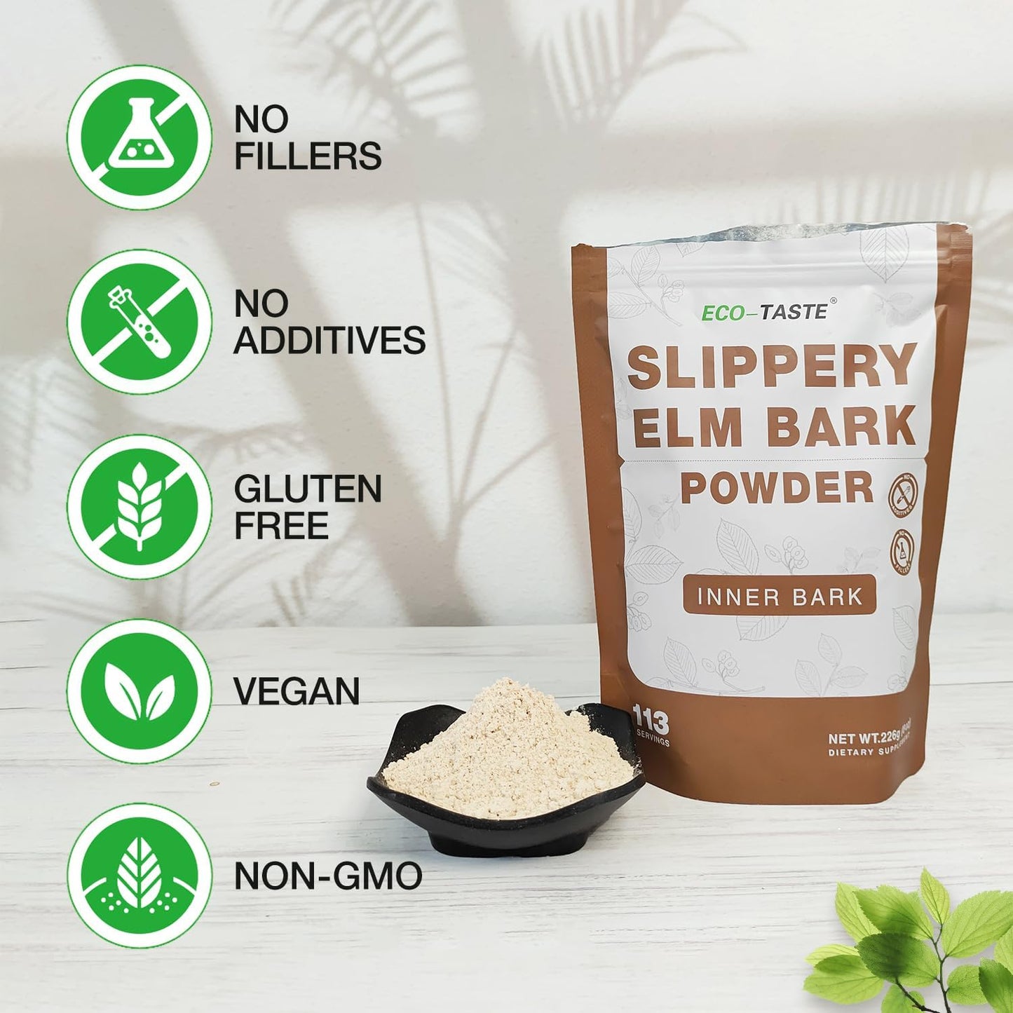 Pure Slippery Elm Powder for Gut Health - 2000mg per Serving - 226g - Vegan Friendly