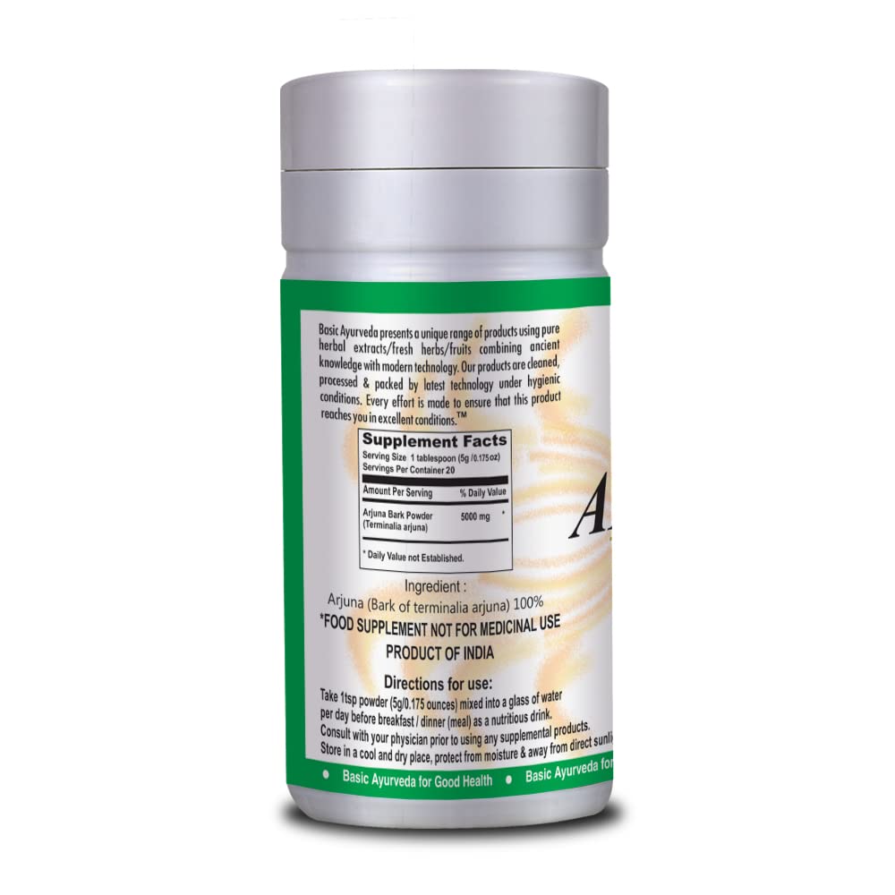 Pure Terminalia Arjuna Bark Powder - Organic Herbal Extract for Heart Health - 3.53 Oz/100g