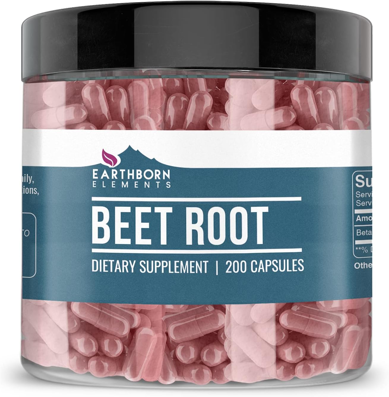 Pure & Undiluted Beet Root Capsules - 200 Count, No Additives - Earthborn Elements