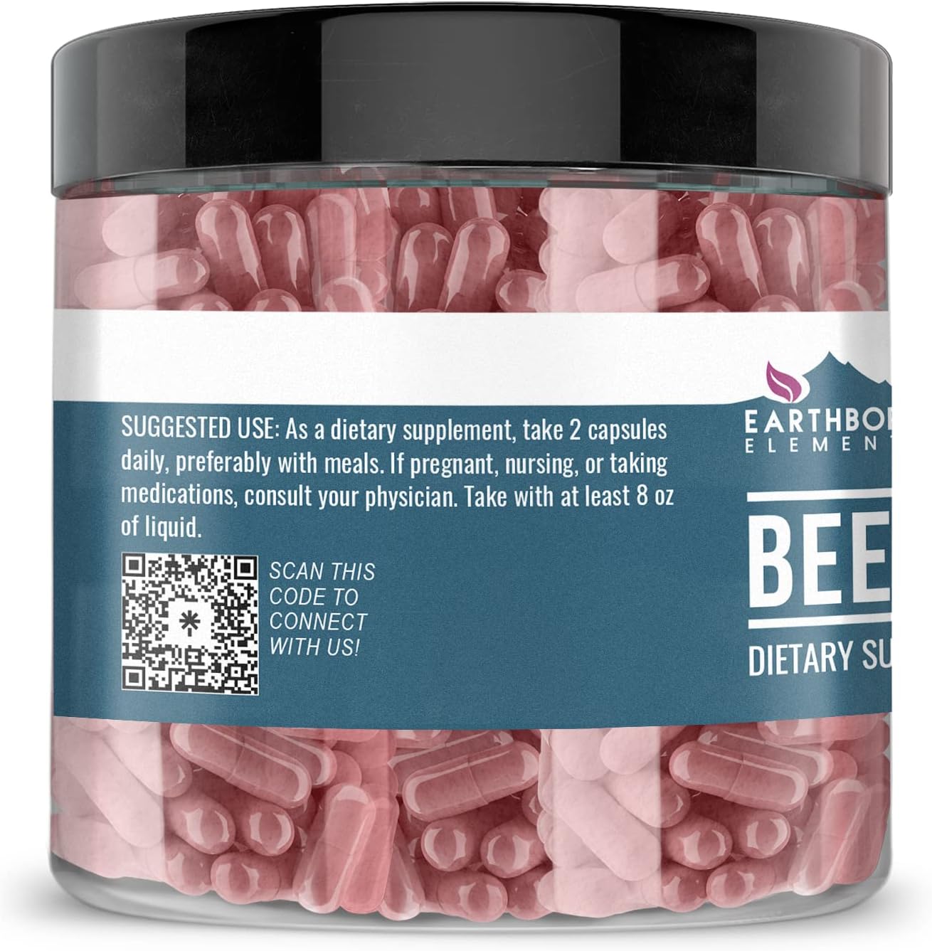 Pure & Undiluted Beet Root Capsules - 200 Count, No Additives - Earthborn Elements