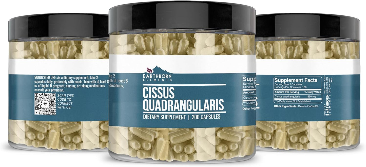 Pure & Undiluted Cissus Quadrangularis Capsules - 200 Count by Earthborn Elements, Additive-Free