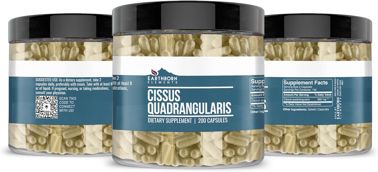 Pure & Undiluted Cissus Quadrangularis Capsules - 200 Count by Earthborn Elements, Additive-Free