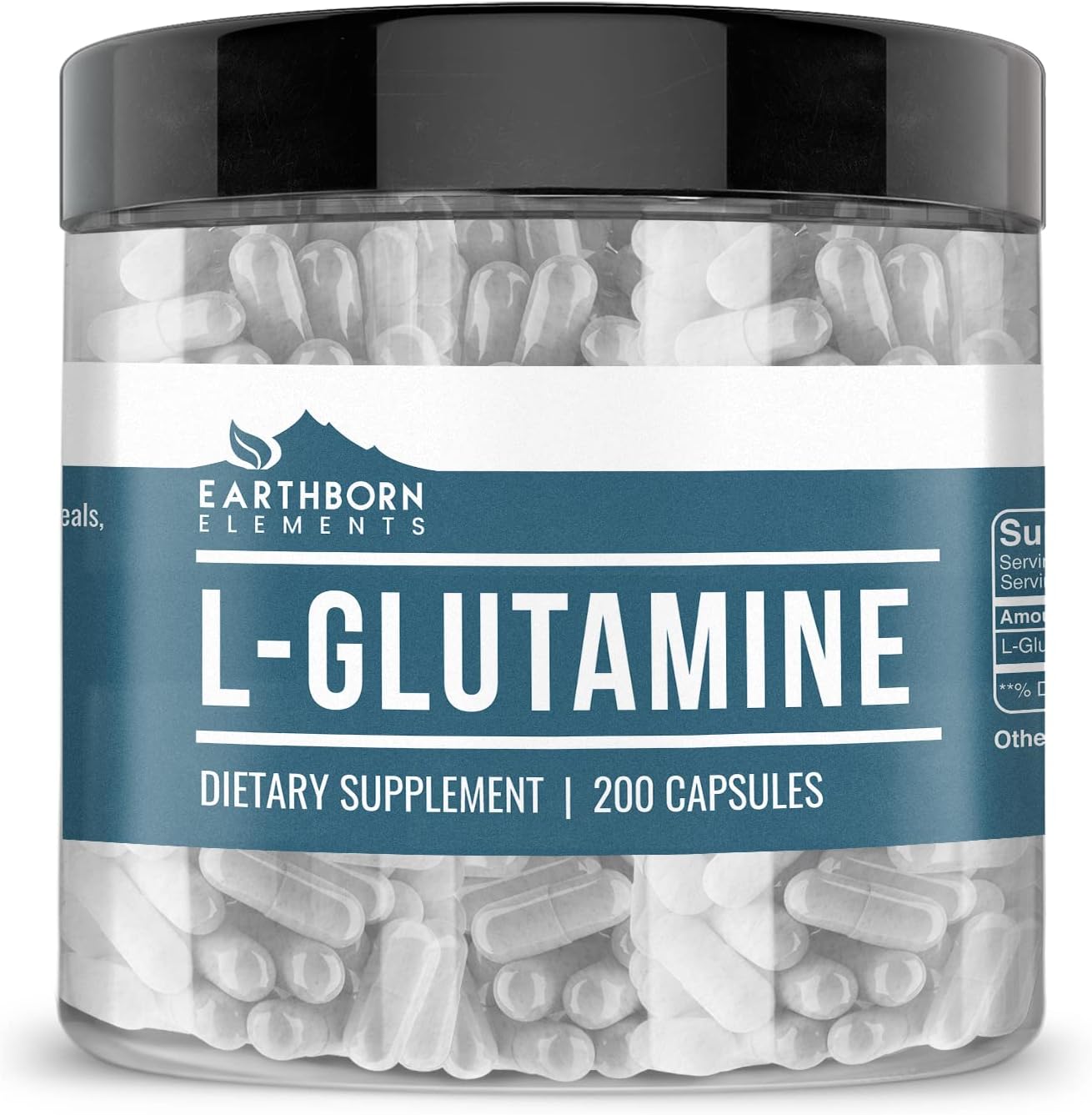 Pure & Undiluted L-Glutamine Capsules - 200 Count by Earthborn Elements, Additive-Free